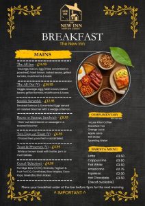 The New Inn Breakfast Menu